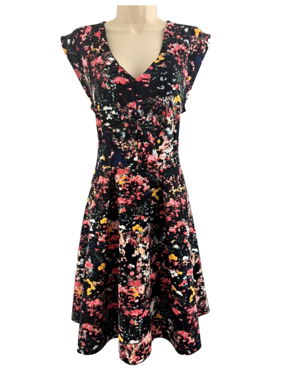 Belle‎ & Sky Watercolor Floral Print Sleeveless Fit & Flare Scuba Dress Size L